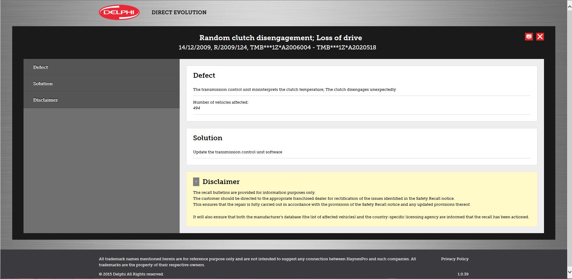 vehicle tech information screen shot of recall data (1)