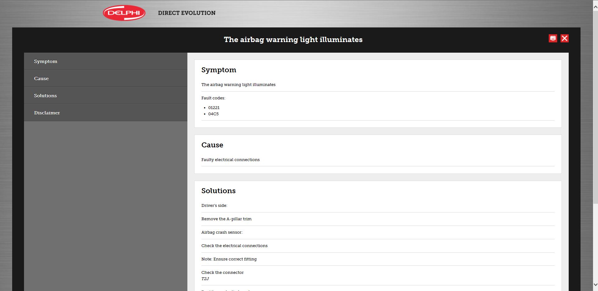 vehicle technical information screen shot of modified fixes and tips